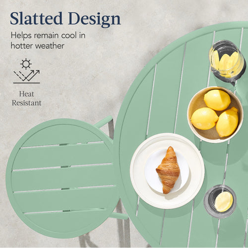 3-Piece Patio Bar Height Bistro Set w/ Backless Stools, Slatted Design