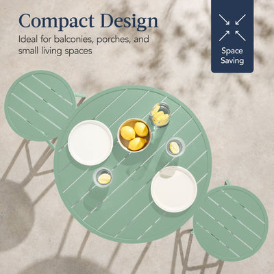 3-Piece Patio Bar Height Bistro Set w/ Backless Stools, Slatted Design