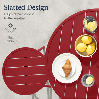 3-Piece Patio Bar Height Bistro Set w/ Backless Stools, Slatted Design