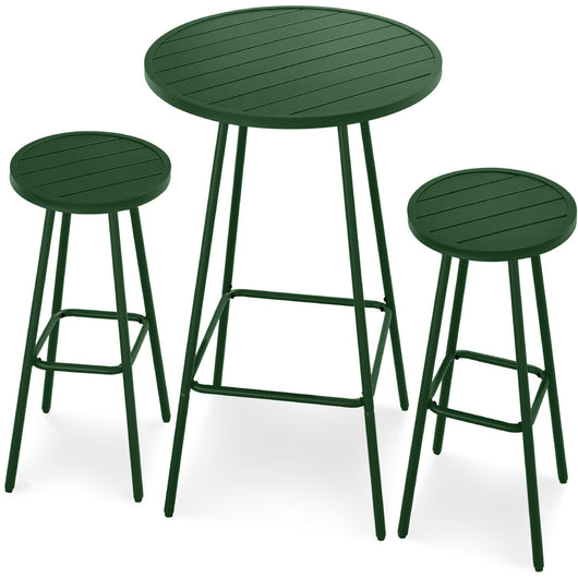 3-Piece Patio Bar Height Bistro Set w/ Backless Stools, Slatted Design