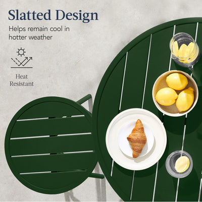 3-Piece Patio Bar Height Bistro Set w/ Backless Stools, Slatted Design