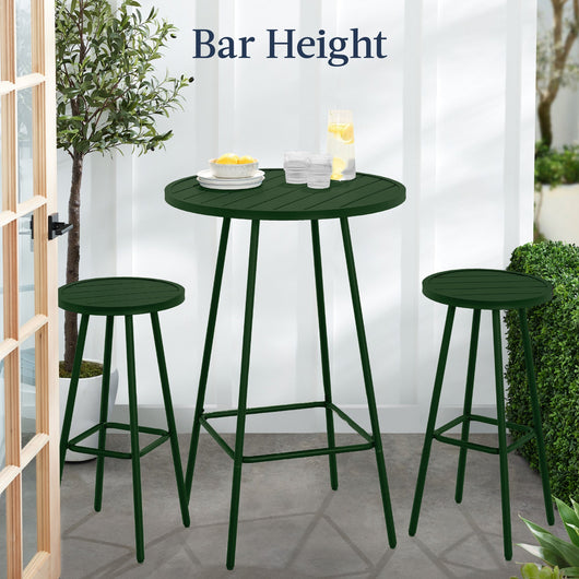 3-Piece Patio Bar Height Bistro Set w/ Backless Stools, Slatted Design