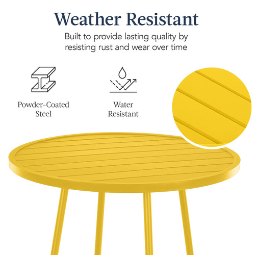 3-Piece Patio Bar Height Bistro Set w/ Backless Stools, Slatted Design