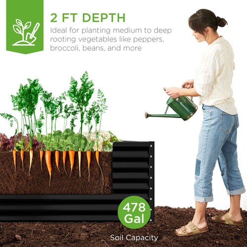 Outdoor Metal Raised Garden Bed for Vegetables, Flowers, Herbs - 8x4x2ft