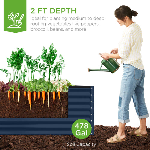 Outdoor Metal Raised Garden Bed for Vegetables, Flowers, Herbs - 8x4x2ft
