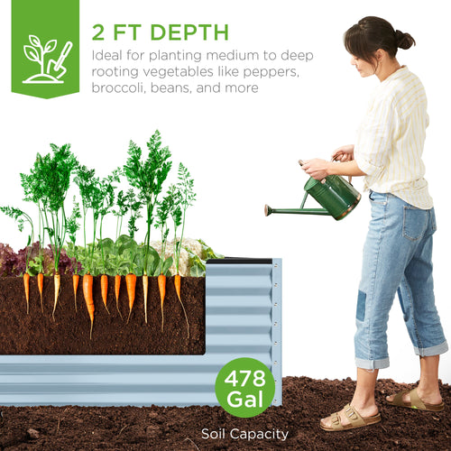 Outdoor Metal Raised Garden Bed for Vegetables, Flowers, Herbs - 8x4x2ft