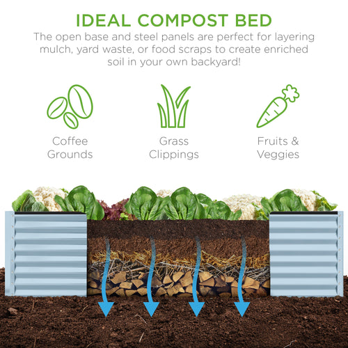 Outdoor Metal Raised Garden Bed for Vegetables, Flowers, Herbs - 8x4x2ft