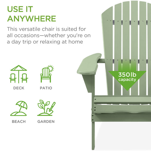 Folding Wooden Adirondack Chair, Accent Furniture w/ Natural Woodgrain