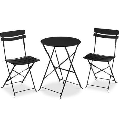 3-Piece Small Folding Patio Bistro Set w/ 2 Chairs