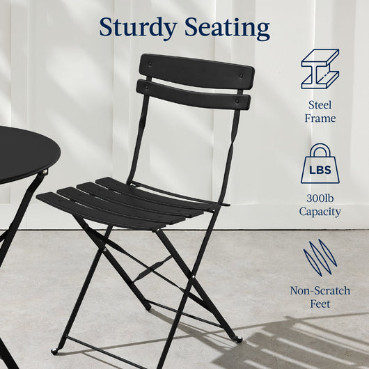 3-Piece Small Folding Patio Bistro Set w/ 2 Chairs