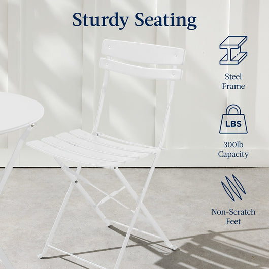 3-Piece Small Folding Patio Bistro Set w/ 2 Chairs