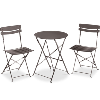 3-Piece Small Folding Patio Bistro Set w/ 2 Chairs