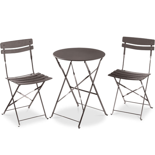 3-Piece Small Folding Patio Bistro Set w/ 2 Chairs