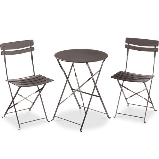 3-Piece Small Folding Patio Bistro Set w/ 2 Chairs