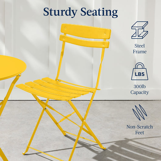 3-Piece Small Folding Patio Bistro Set w/ 2 Chairs