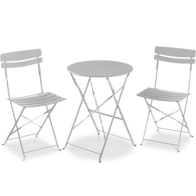 3-Piece Small Folding Patio Bistro Set w/ 2 Chairs
