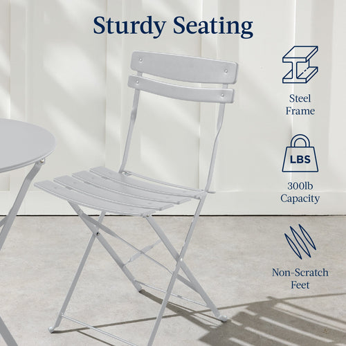 3-Piece Small Folding Patio Bistro Set w/ 2 Chairs