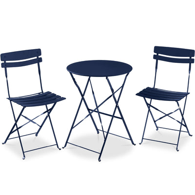 3-Piece Small Folding Patio Bistro Set w/ 2 Chairs