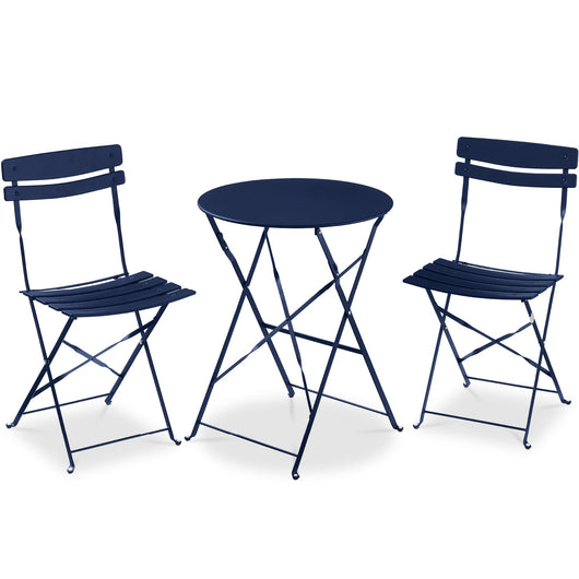 3-Piece Small Folding Patio Bistro Set w/ 2 Chairs