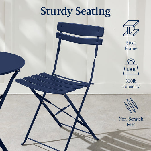3-Piece Small Folding Patio Bistro Set w/ 2 Chairs