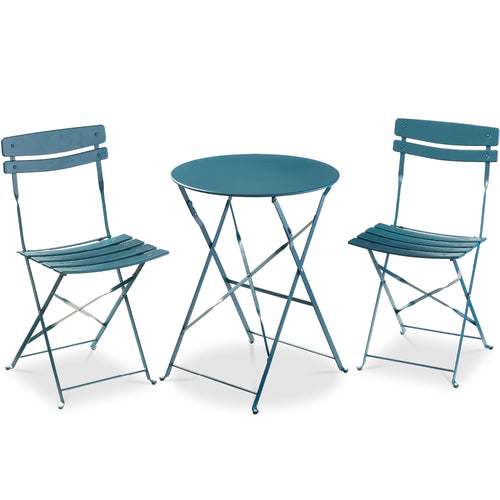 3-Piece Small Folding Patio Bistro Set w/ 2 Chairs