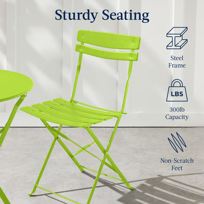 3-Piece Small Folding Patio Bistro Set w/ 2 Chairs