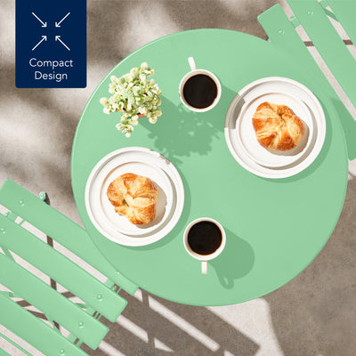 3-Piece Small Folding Patio Bistro Set w/ 2 Chairs