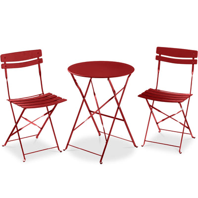 3-Piece Small Folding Patio Bistro Set w/ 2 Chairs