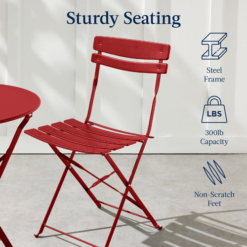 3-Piece Small Folding Patio Bistro Set w/ 2 Chairs