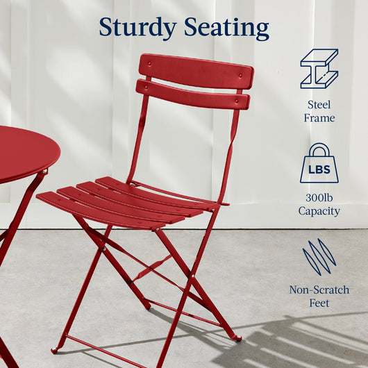 3-Piece Small Folding Patio Bistro Set w/ 2 Chairs