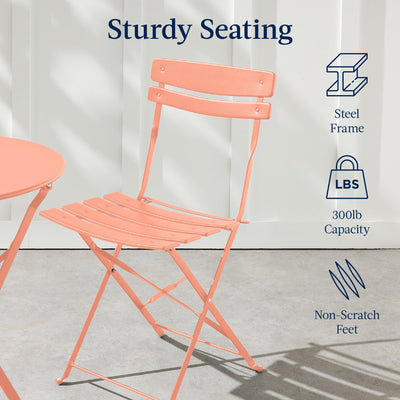 3-Piece Small Folding Patio Bistro Set w/ 2 Chairs