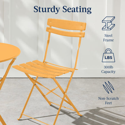 3-Piece Small Folding Patio Bistro Set w/ 2 Chairs