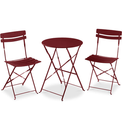 3-Piece Small Folding Patio Bistro Set w/ 2 Chairs