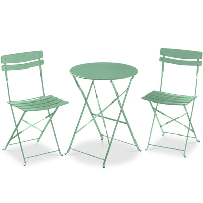 3-Piece Small Folding Patio Bistro Set w/ 2 Chairs