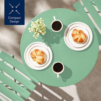 3-Piece Small Folding Patio Bistro Set w/ 2 Chairs