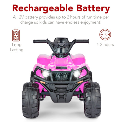 12V Kids Ride-On 4-Wheeler Quad ATV Car w/ 2.4mph Max, Bluetooth, Headlights
