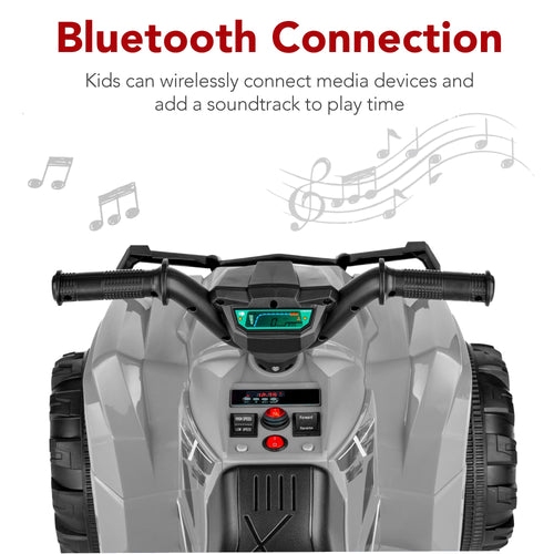 12V Kids Ride-On 4-Wheeler Quad ATV Car w/ 2.4mph Max, Bluetooth, Headlights