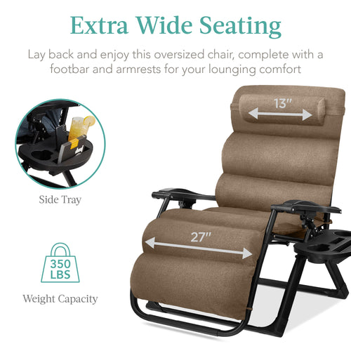 Oversized Zero Gravity Chair, Folding Outdoor Recliner w/ Removable Cushion