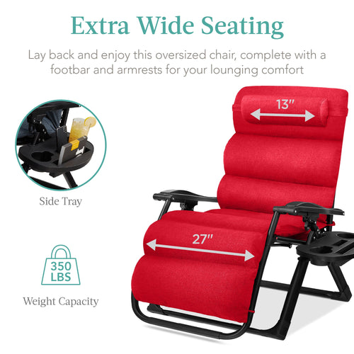 Oversized Zero Gravity Chair, Folding Outdoor Recliner w/ Removable Cushion