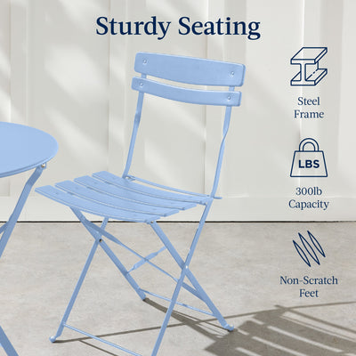 3-Piece Small Folding Patio Bistro Set w/ 2 Chairs