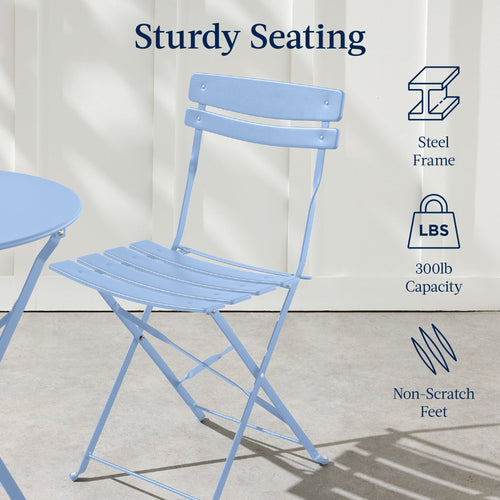 3-Piece Small Folding Patio Bistro Set w/ 2 Chairs