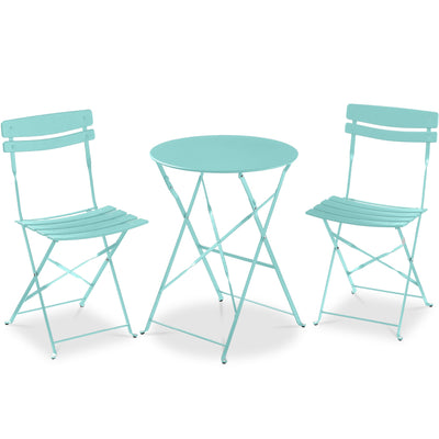 3-Piece Small Folding Patio Bistro Set w/ 2 Chairs
