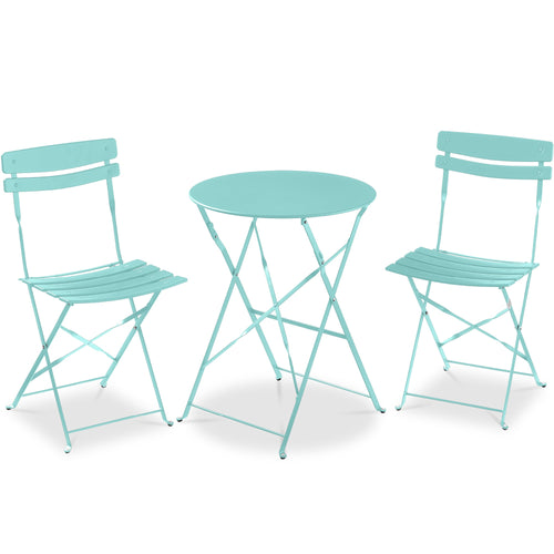 3-Piece Small Folding Patio Bistro Set w/ 2 Chairs