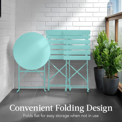 3-Piece Small Folding Patio Bistro Set w/ 2 Chairs