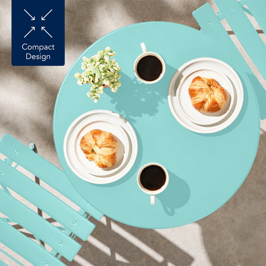 3-Piece Small Folding Patio Bistro Set w/ 2 Chairs