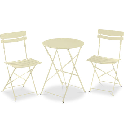 3-Piece Small Folding Patio Bistro Set w/ 2 Chairs
