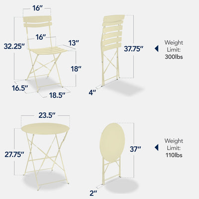 3-Piece Small Folding Patio Bistro Set w/ 2 Chairs