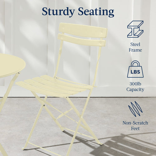 3-Piece Small Folding Patio Bistro Set w/ 2 Chairs