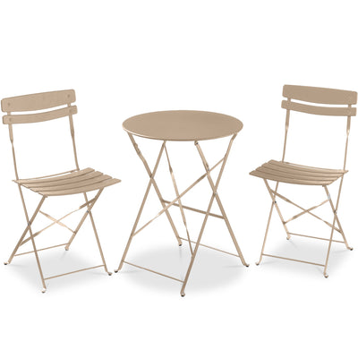 3-Piece Small Folding Patio Bistro Set w/ 2 Chairs