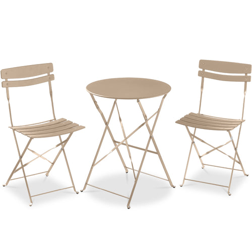 3-Piece Small Folding Patio Bistro Set w/ 2 Chairs
